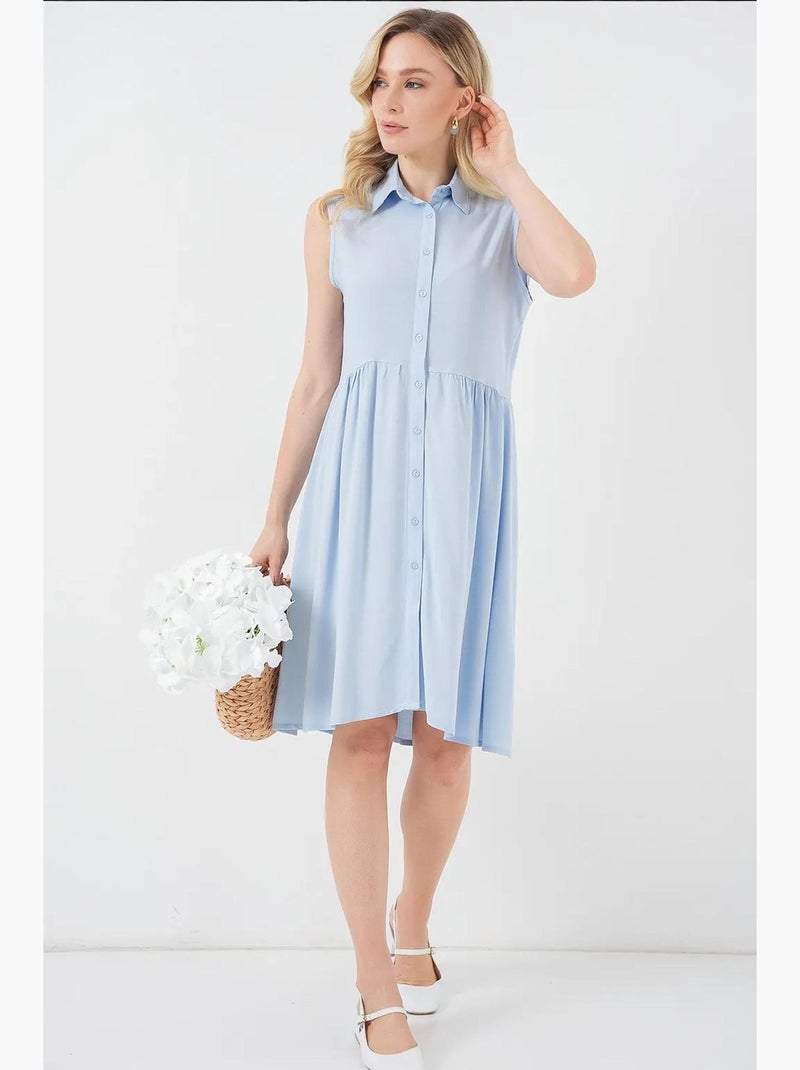 Robe midi boutonnée sans manches avec col chemise bdart Bleu clair - Kiabi