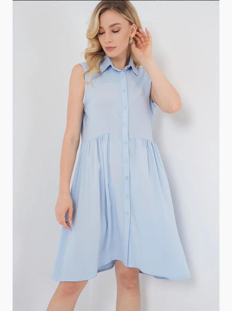 Robe midi boutonnée sans manches avec col chemise bdart Bleu clair - Kiabi