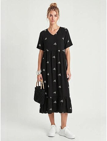 Robe midi brodée à col v istanbul