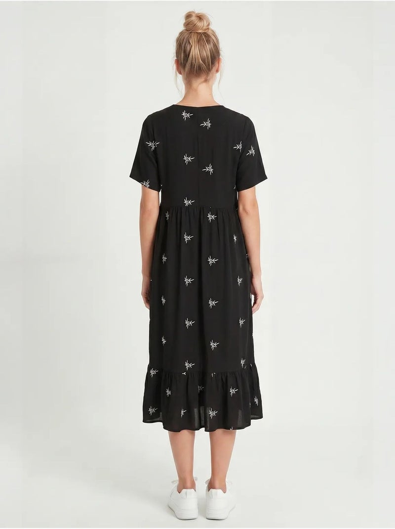 Robe midi brodée à col v istanbul Noir - Kiabi