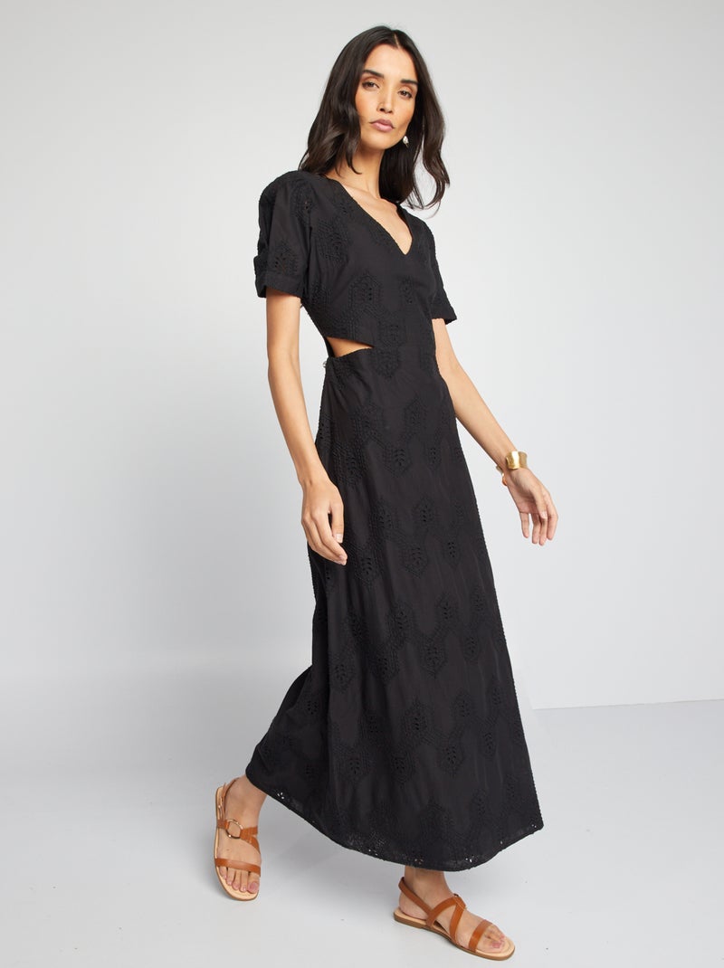 Robe midi brodée avec fentes côtés noir - Kiabi