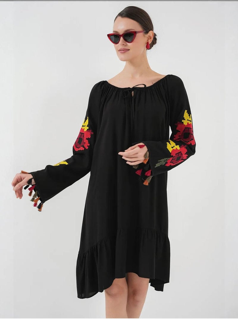 Robe midi brodée bdart Noir - Kiabi