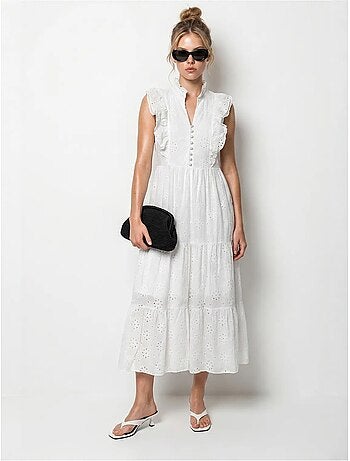 Robe midi brodée en mélange de coton lucci
