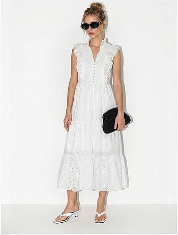 Robe midi brodée en mélange de coton lucci