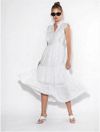 Robe midi brodée en mélange de coton lucci