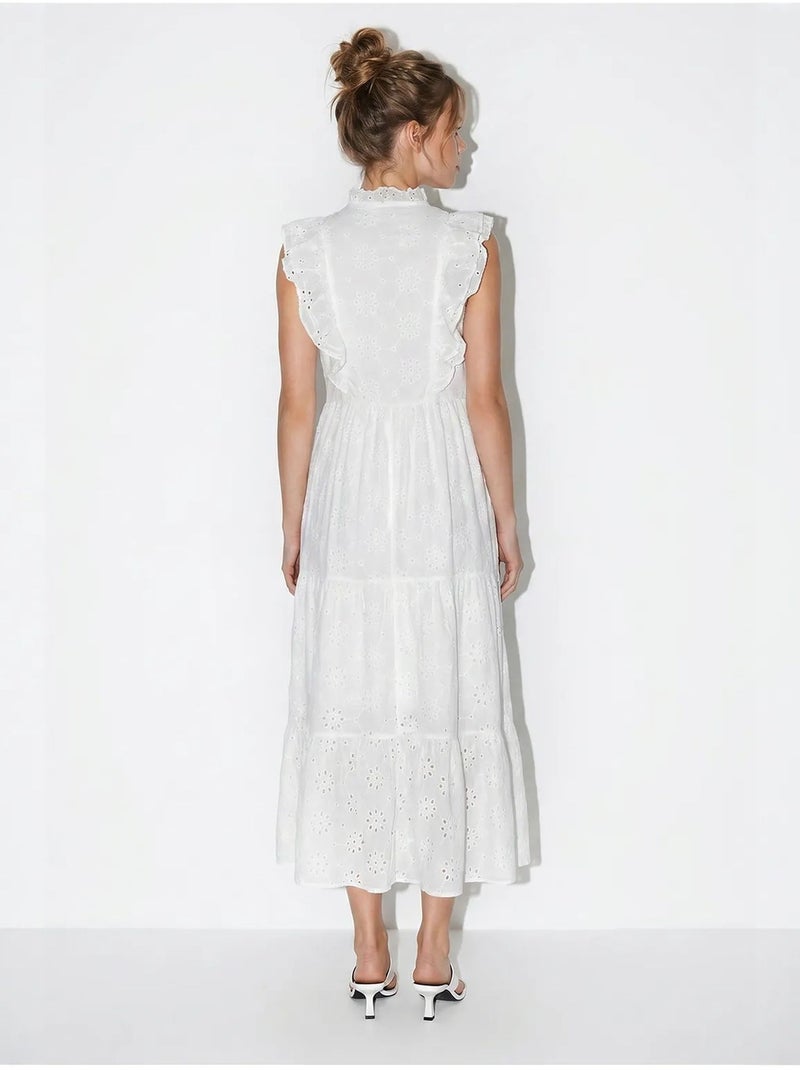 Robe midi brodée en mélange de coton lucci Blanc - Kiabi