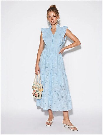 Robe midi brodée en mélange de coton lucci