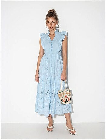 Robe midi brodée en mélange de coton lucci