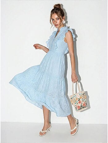 Robe midi brodée en mélange de coton lucci