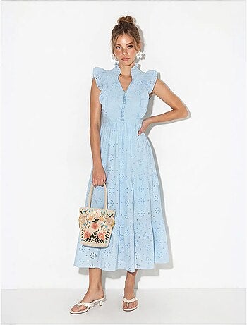 Robe midi brodée en mélange de coton lucci
