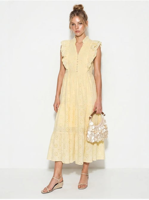 Robe midi brodée en mélange de coton lucci - Kiabi