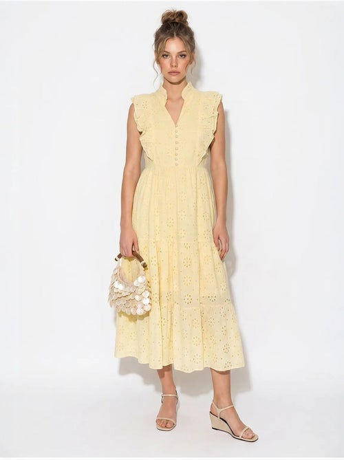 Robe midi brodée en mélange de coton lucci - Kiabi