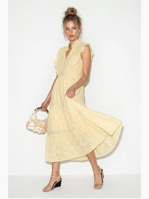Robe midi brodée en mélange de coton lucci - Kiabi