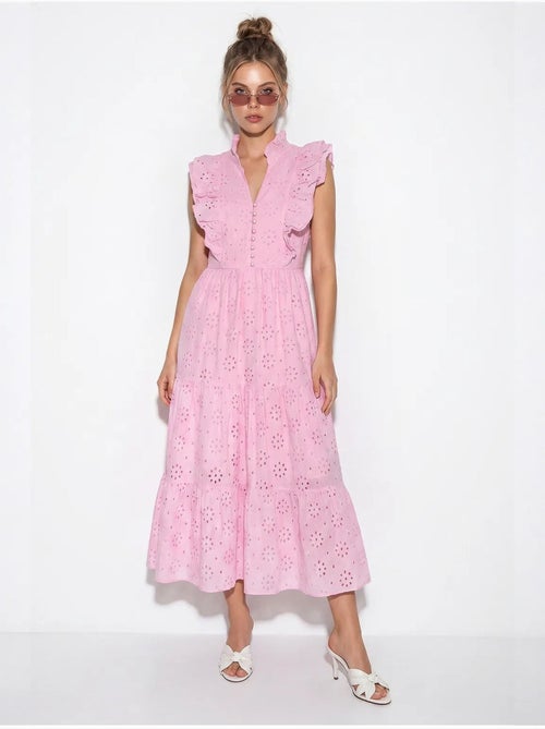 Robe midi brodée en mélange de coton lucci - Kiabi