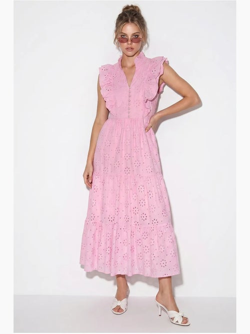 Robe midi brodée en mélange de coton lucci - Kiabi