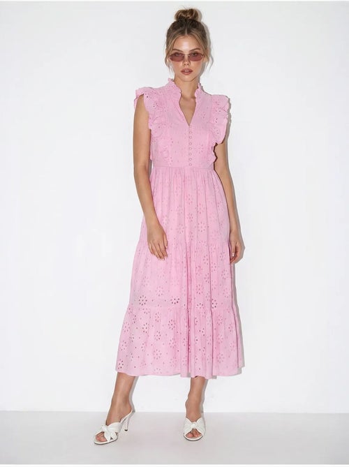 Robe midi brodée en mélange de coton lucci - Kiabi