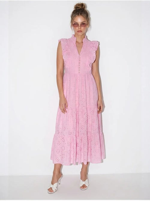Robe midi brodée en mélange de coton lucci - Kiabi