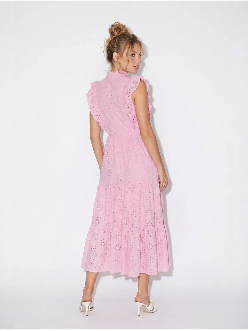 Robe midi brodée en mélange de coton lucci Rose - Kiabi