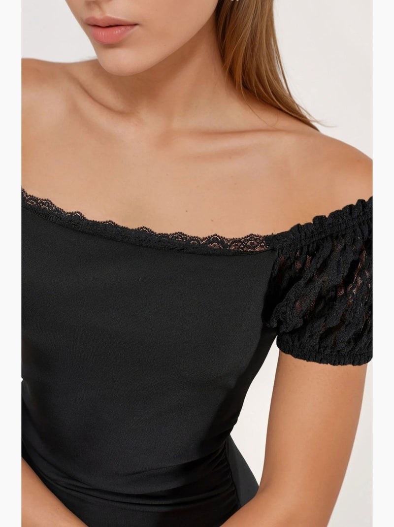 Robe midi bustier avec détails en dentelle hiccup Noir - Kiabi