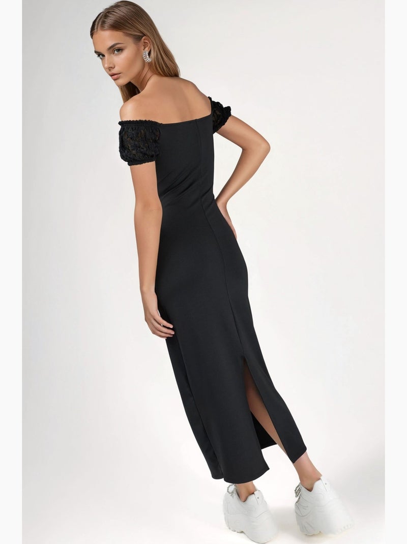 Robe midi bustier avec détails en dentelle hiccup Noir - Kiabi