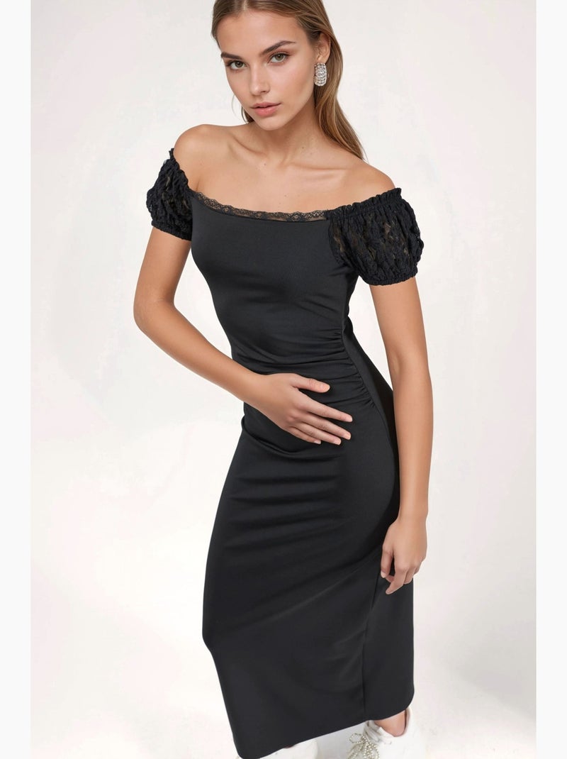 Robe midi bustier avec détails en dentelle hiccup Noir - Kiabi