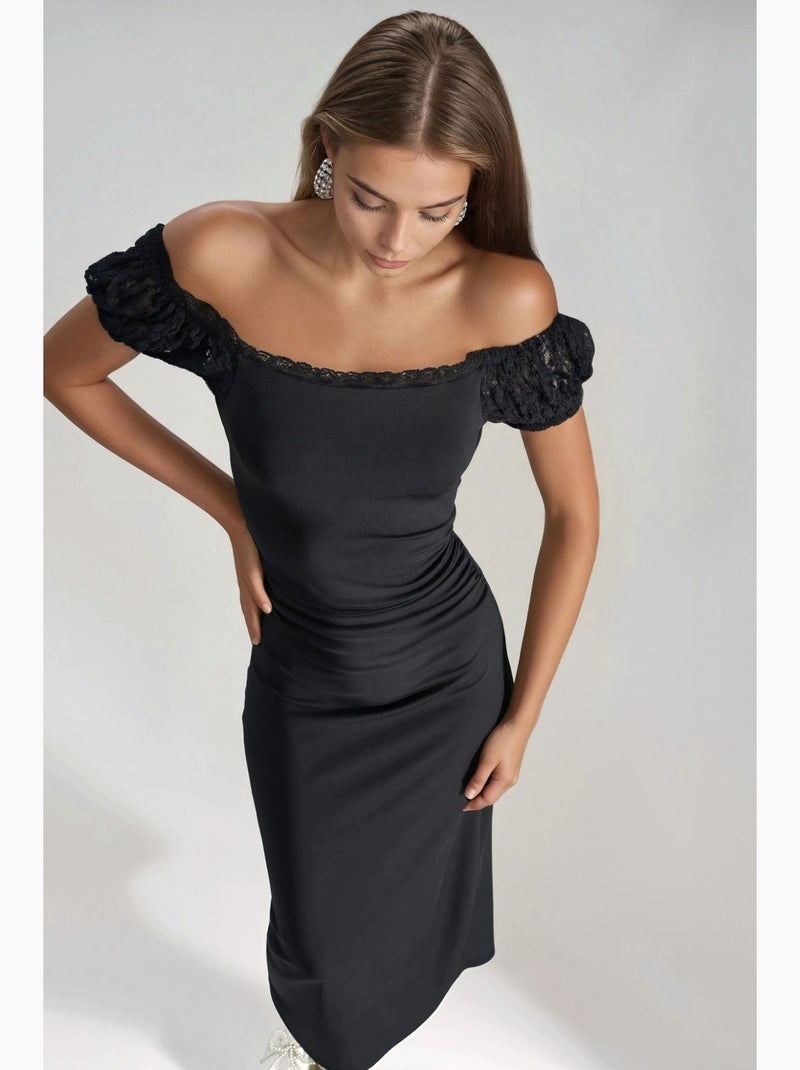 Robe midi bustier avec détails en dentelle hiccup Noir - Kiabi