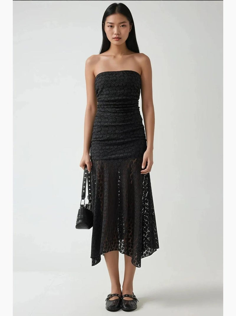 Robe midi bustier en dentelle hiccup Noir - Kiabi