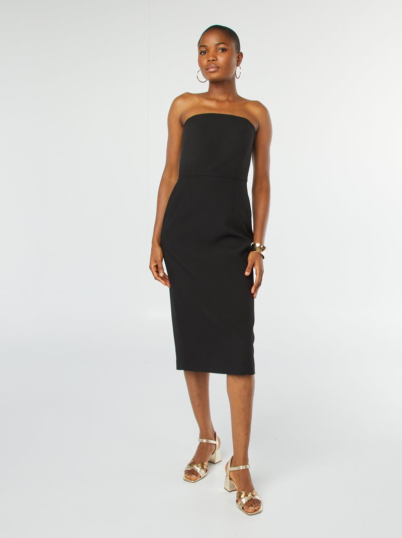Robe midi bustier unie Noir - Kiabi