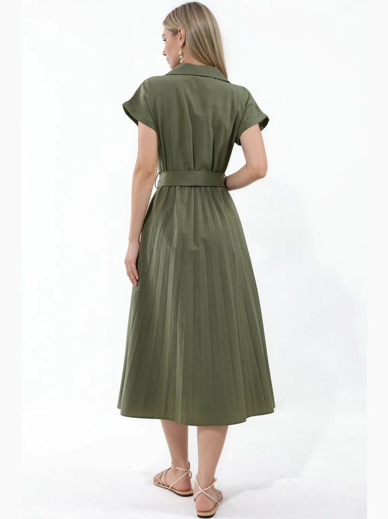 Robe midi cache-cœur ceinturée busem Kaki - Kiabi