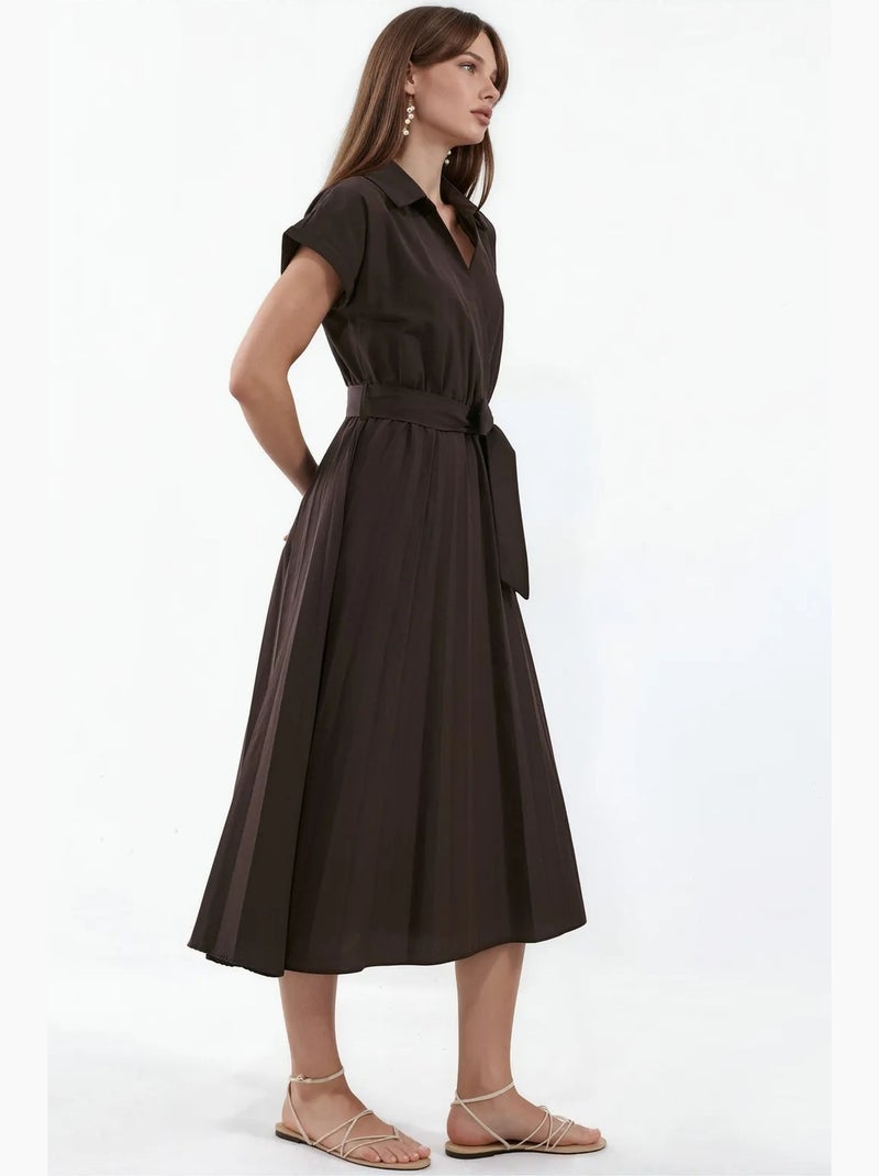 Robe midi cache-cœur ceinturée busem Marron - Kiabi