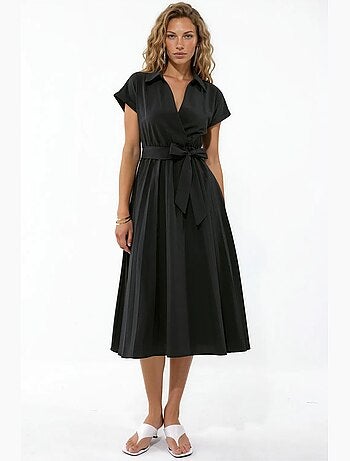 Robe midi cache-cœur ceinturée busem
