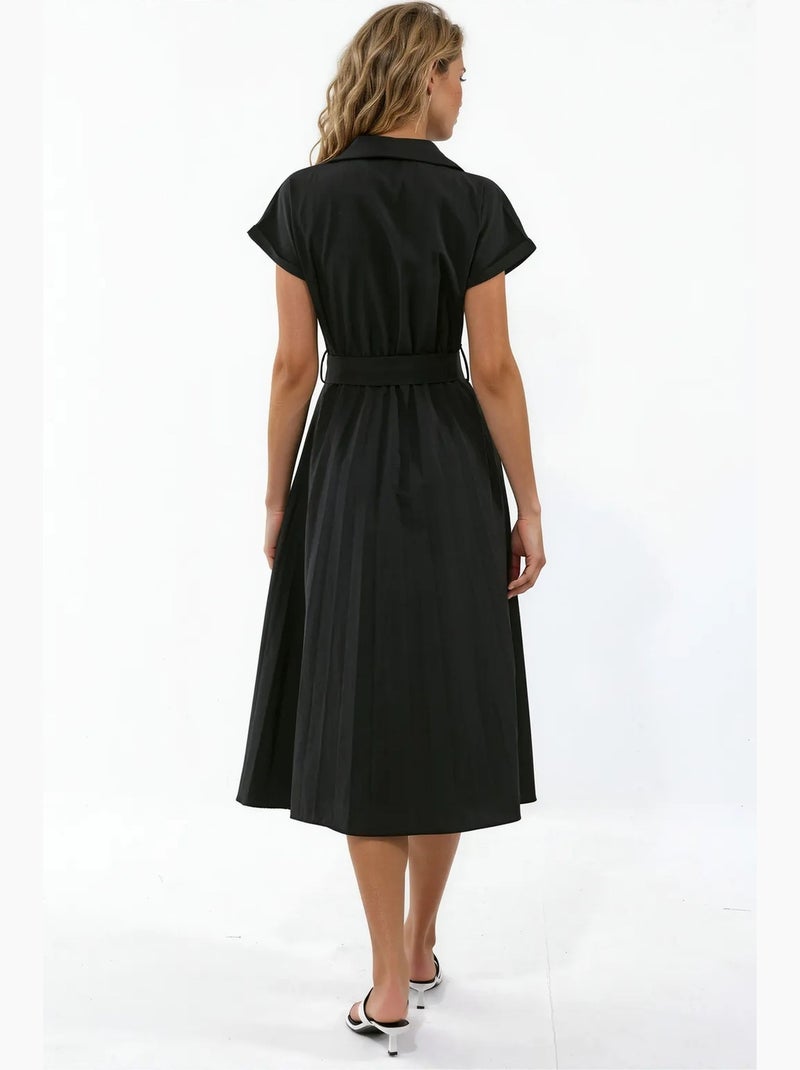 Robe midi cache-cœur ceinturée busem Noir - Kiabi