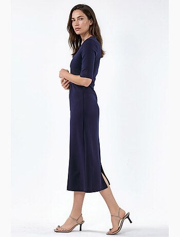Robe midi ceinturée à col carré busem
