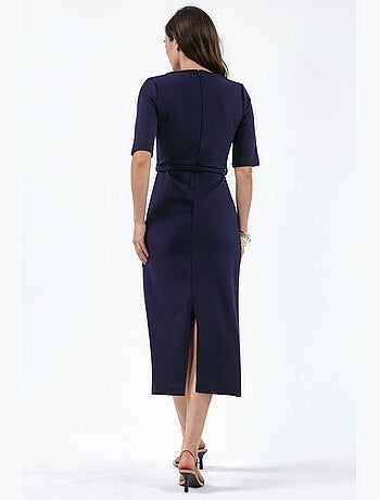 Robe midi ceinturée à col carré busem