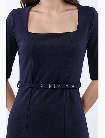 Robe midi ceinturée à col carré busem