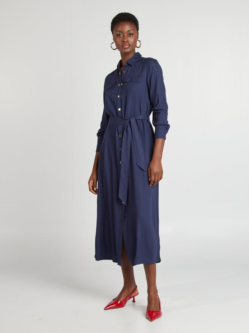 Robe midi ceinturée Bleu marine - Kiabi