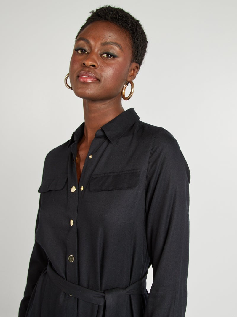 Robe midi ceinturée noir - Kiabi