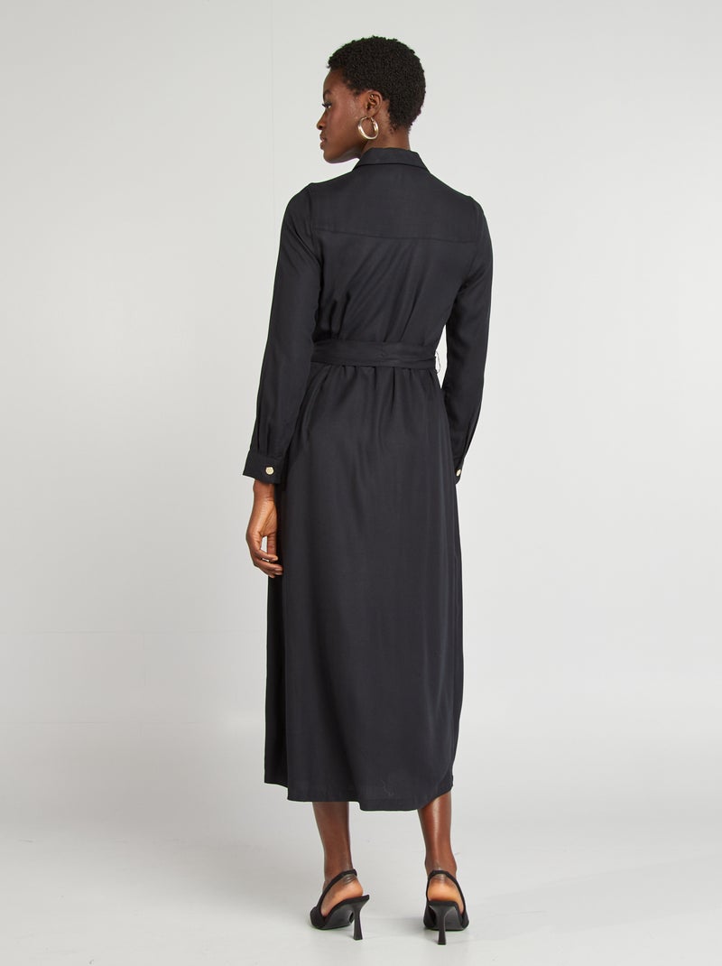 Robe midi ceinturée noir - Kiabi