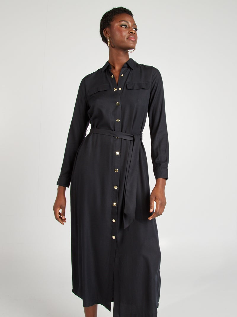 Robe midi ceinturée noir - Kiabi