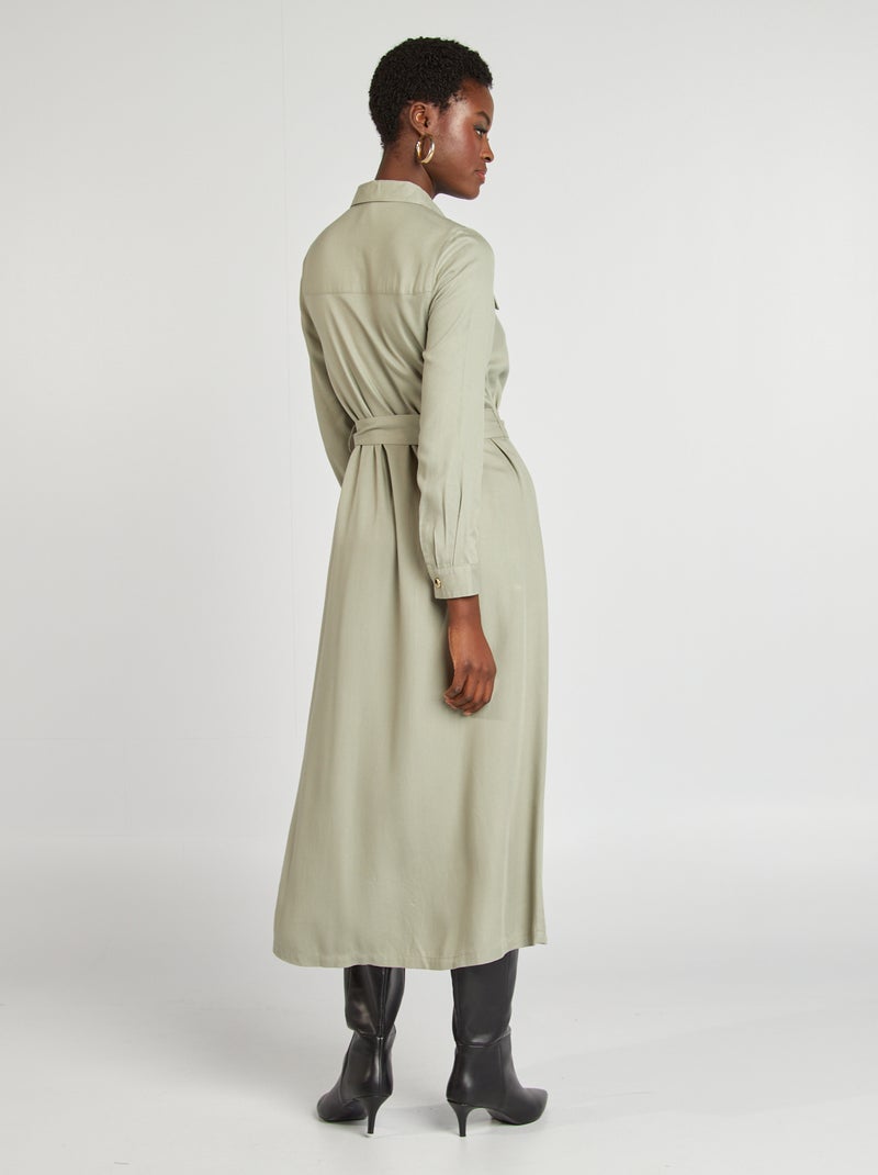 Robe midi ceinturée Vert - Kiabi