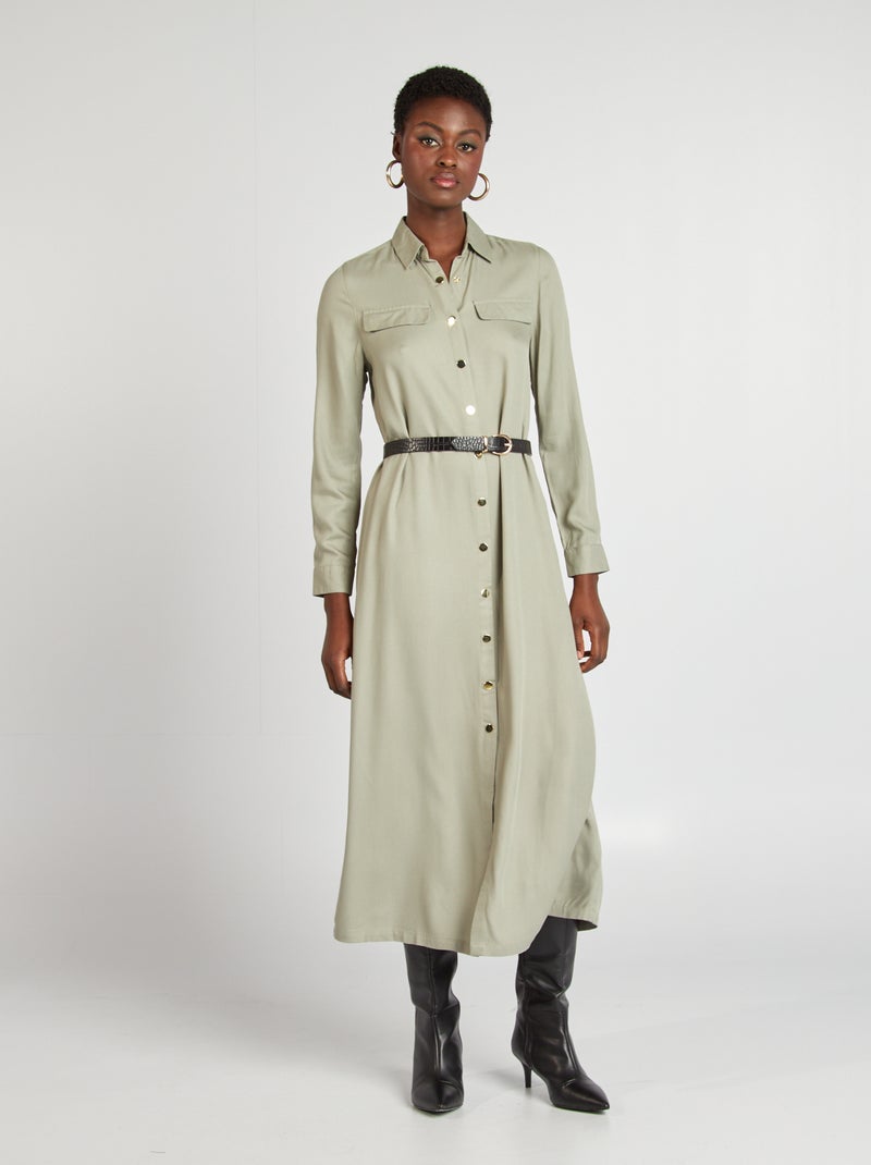 Robe midi ceinturée Vert - Kiabi