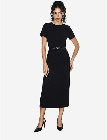 Robe midi cintrée à ceinture et col rond lucci