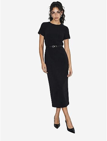 Robe midi cintrée à ceinture et col rond lucci