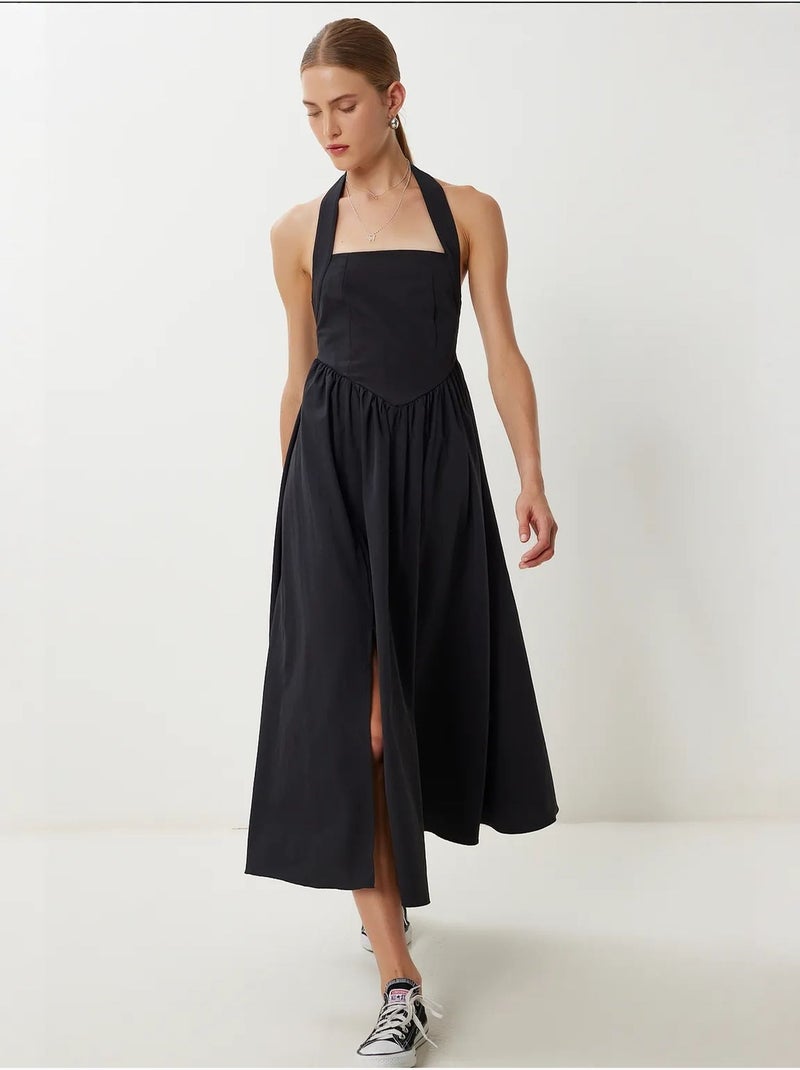 Robe midi cintrée à col carré istanbul Noir - Kiabi