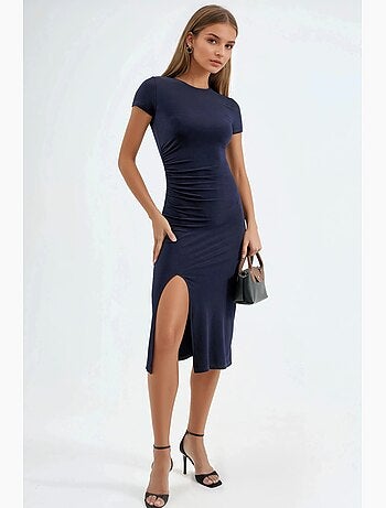 Robe midi cintrée à col rond hiccup