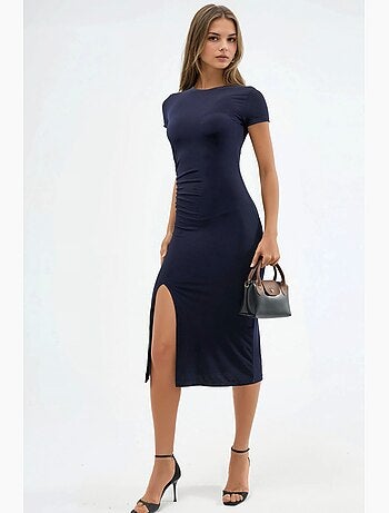 Robe midi cintrée à col rond hiccup