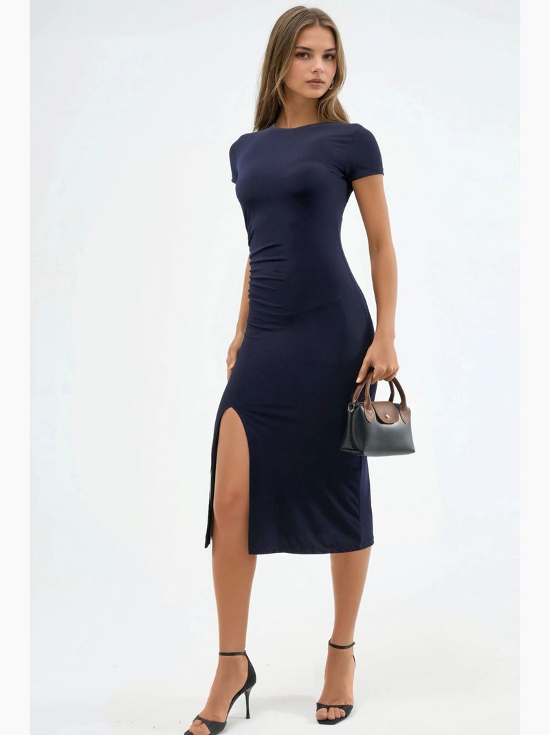 Robe midi cintrée à col rond hiccup Bleu marine - Kiabi