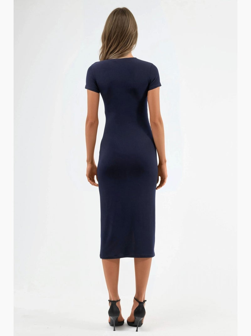 Robe midi cintrée à col rond hiccup Bleu marine - Kiabi