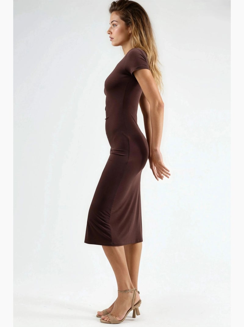 Robe midi cintrée à col rond hiccup Marron foncé - Kiabi