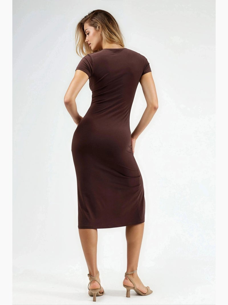 Robe midi cintrée à col rond hiccup Marron foncé - Kiabi